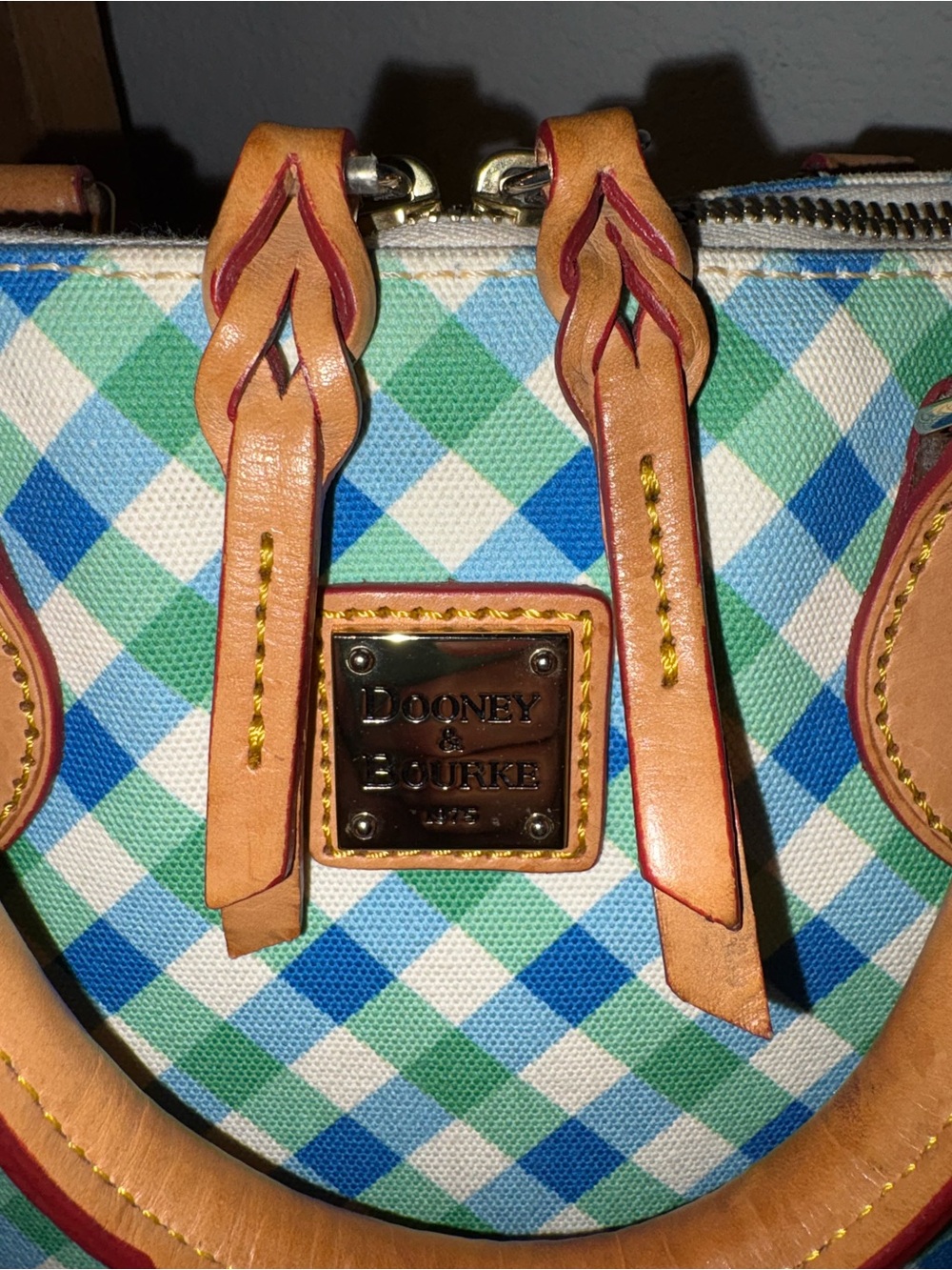 Dooney & Bourke Blue Green Gingham Coated Canvas Dome Satchel - Picture 9 of 13